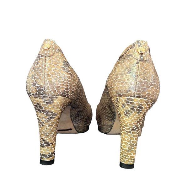 Stuart Weitzman Logo Plainfield Leather Snakeskin Peep-Toe Pump 9 Medium - Picture 6 of 16